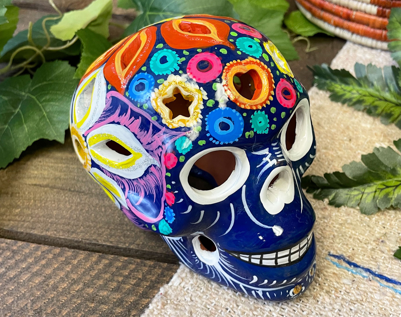 Ceramic Day of the Dead Lantern Skull (ls2) - Mission Del Rey