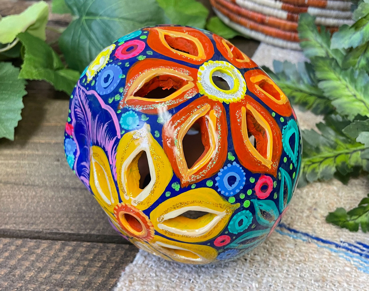 Ceramic Day of the Dead Lantern Skull (ls2) - Mission Del Rey
