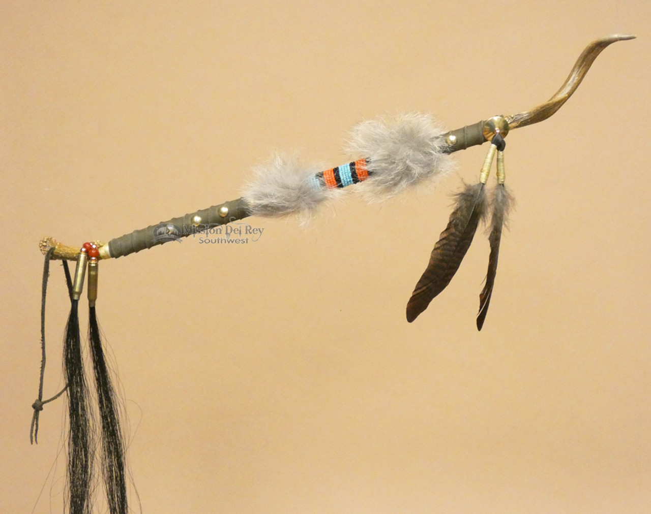 Tigua Indian Deer Skin Antler Talking Stick (ms175)