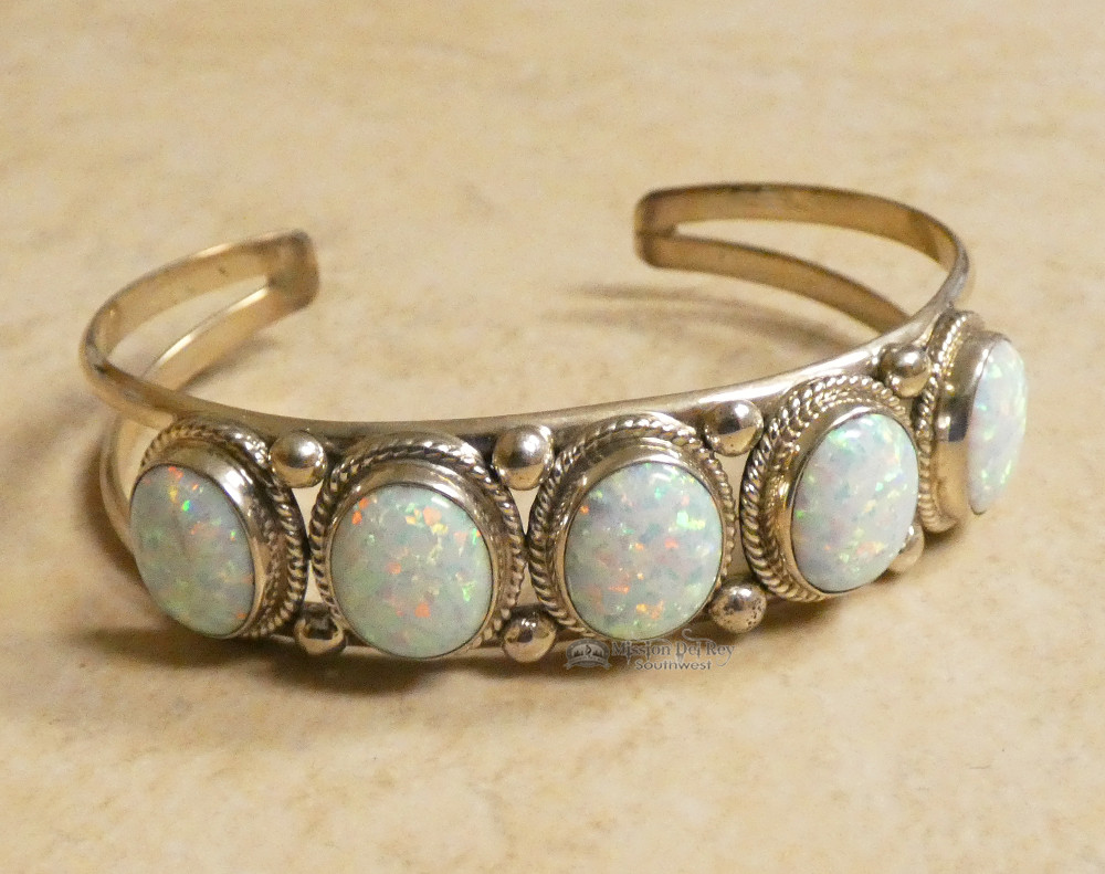Navajo Sterling Silver Cuff Bracelet - White Opal (ij561