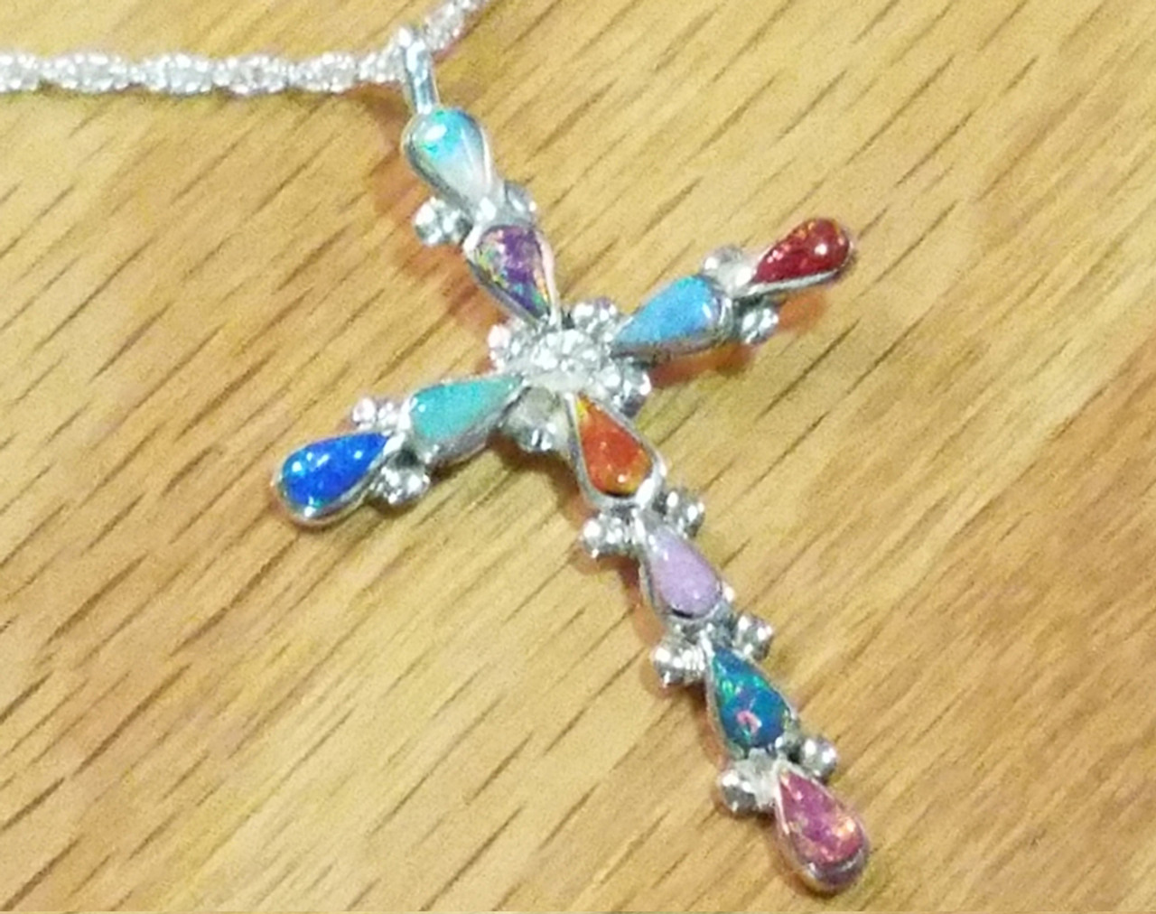 Native American Silver Opal Cross Necklace 20 Zuni 113cr11 Native American Silver Opal Cross Necklace 20 Zuni 113cr11