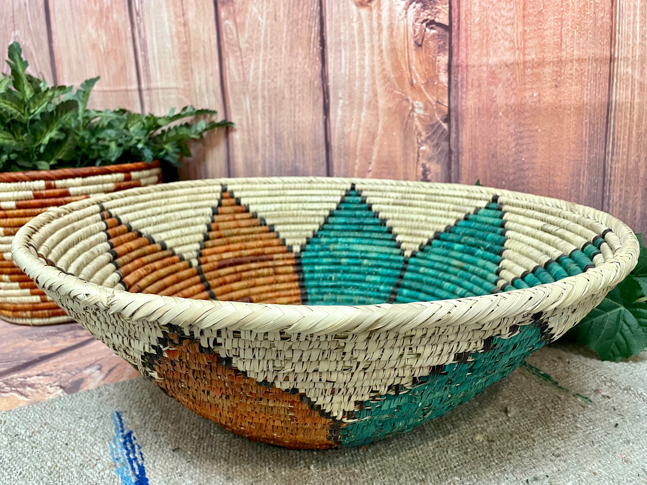 Coiled Basket Bowl, Bohemian Decor, Native Style Woven Flat Basket to Hang  on Wall
