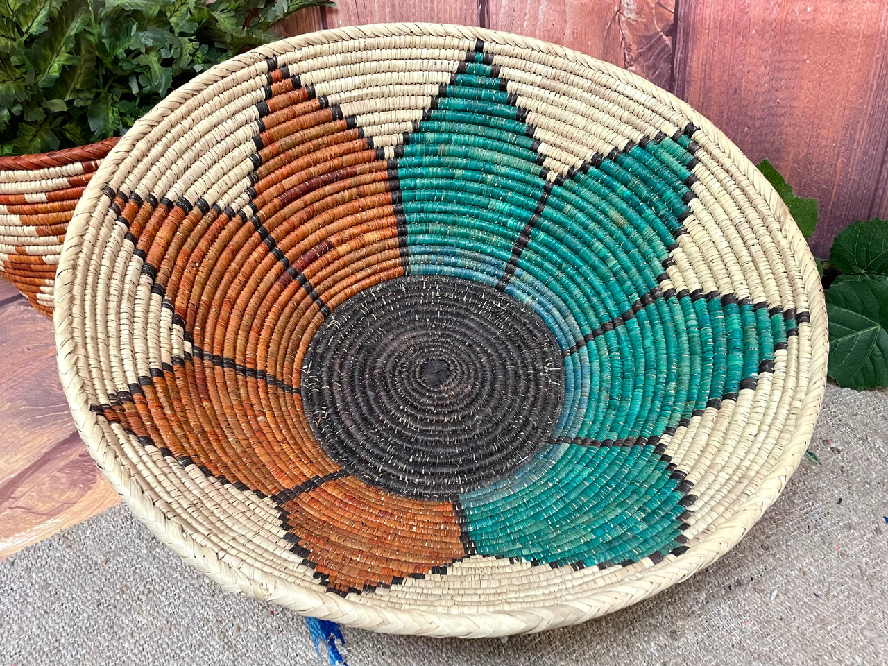 Coiled Basket Bowl, Bohemian Decor, Native Style Woven Flat Basket to Hang  on Wall