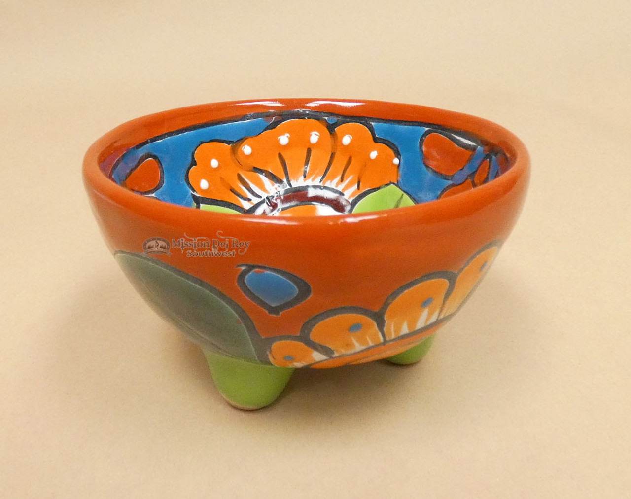 Small Mexican Footed Painted Salsa Bowl (33bc33)