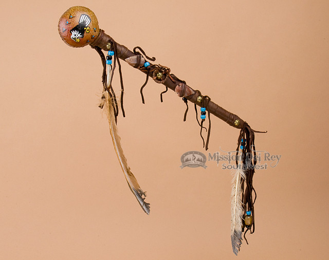 Native American Rawhide Hand Painted Rattle 14