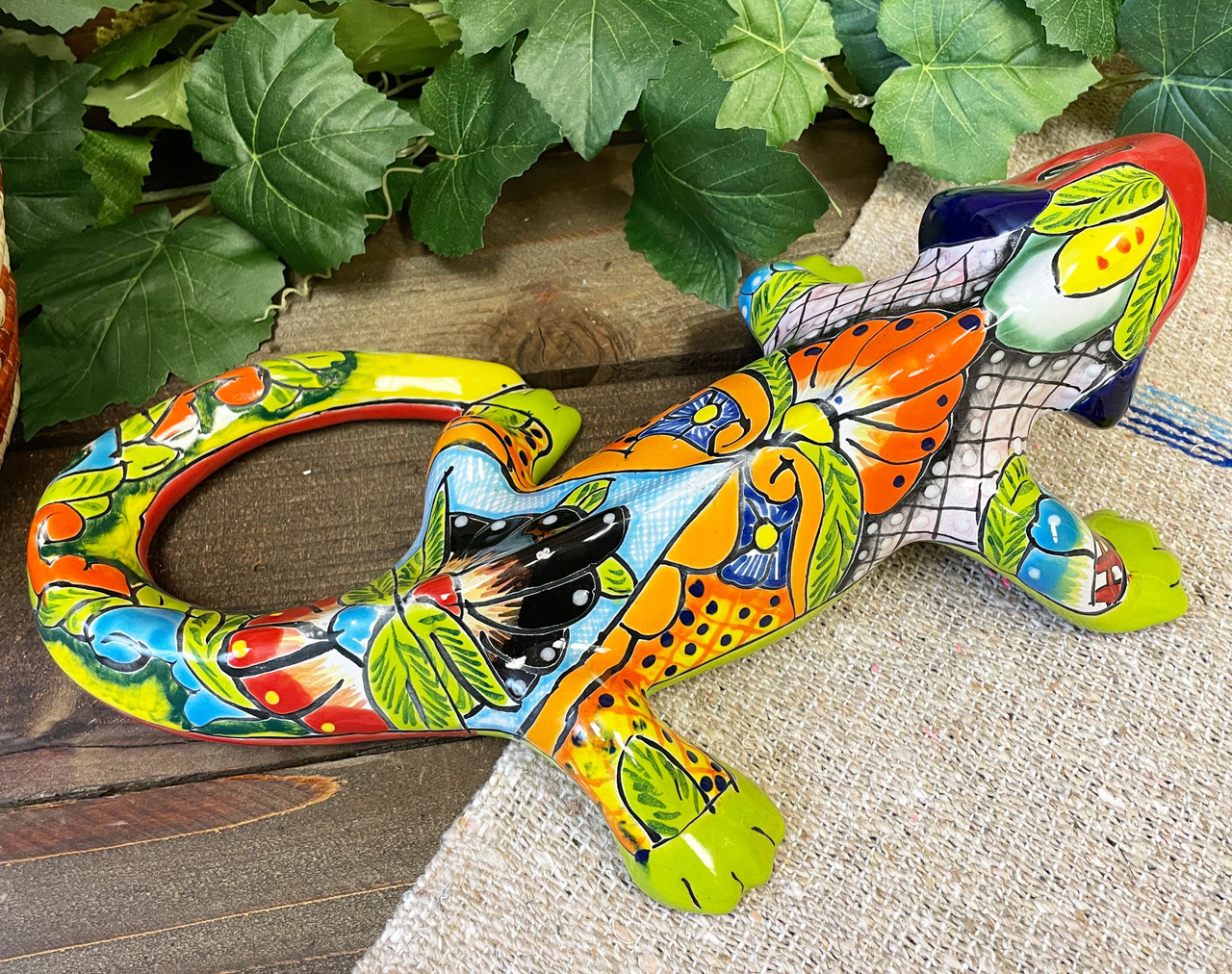 【tokohana ceramics】トコハナ セラミック アートプレート Hand Painted Mexican Talavera Iguana 16
