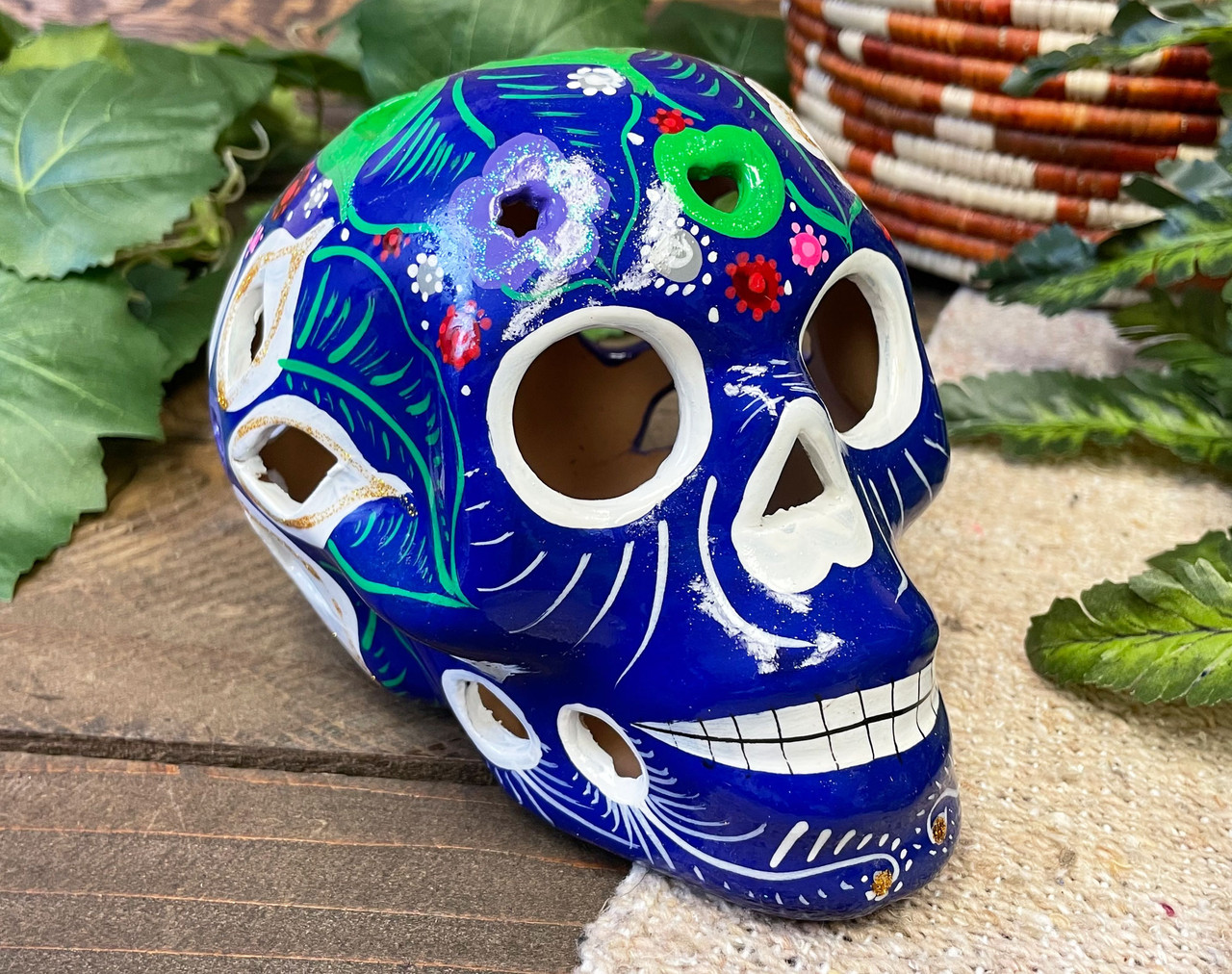 Mexican Ceramic Day of the Dead Lantern Skull (95bc66) - Mission