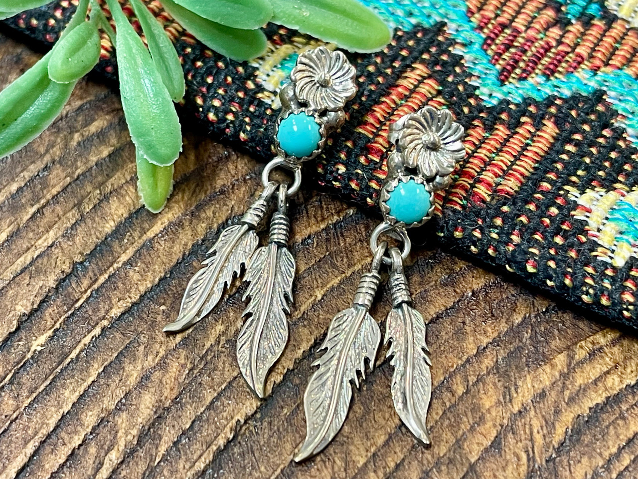 Turquoise Black & Gold Beading Earrings - Southwest Indian