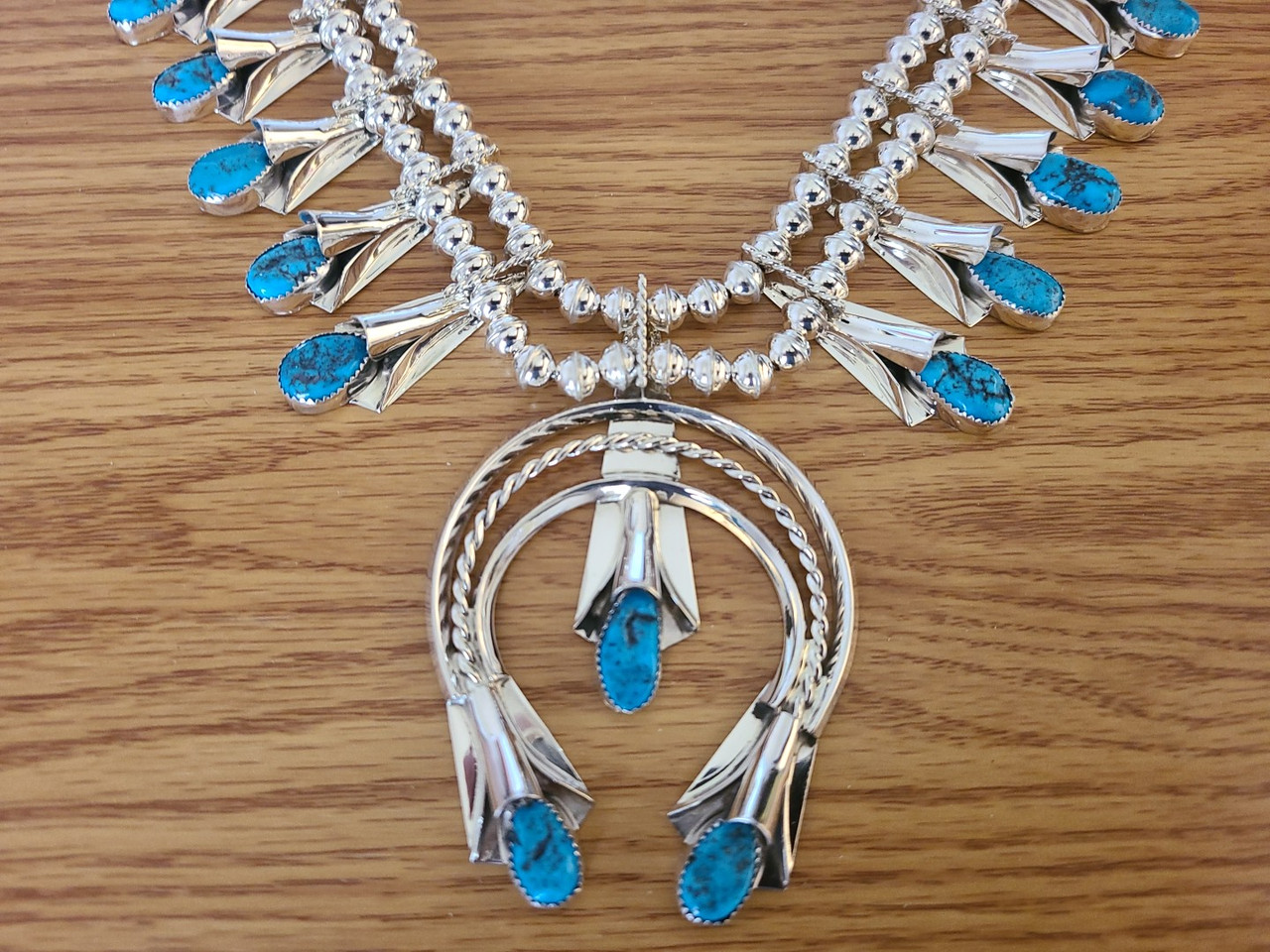 Navajo Turquoise Sterling Silver Squash Blossom Necklace - Yourgreatfinds