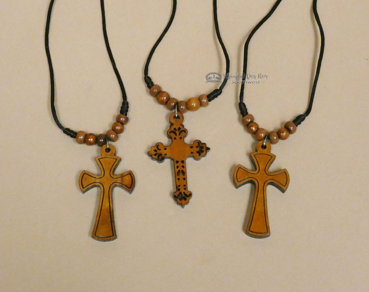 Wooden Cross Necklace Leather Cord For Men - Rosarycard.net