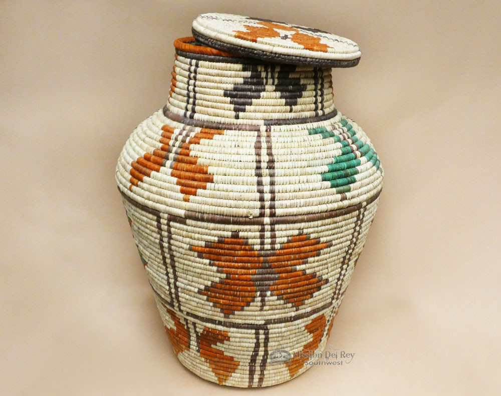 小物入れ Indian navajo Basket Handcrafted Navajo Style Cobra Basket w/ Lid 34