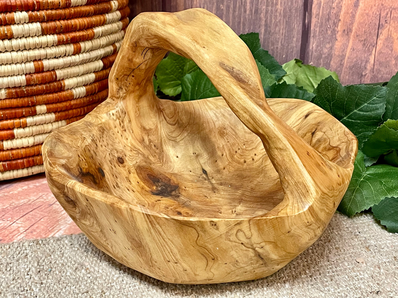 Hand Carved Root Basket (rbsk14) - Mission Del Rey Southwest