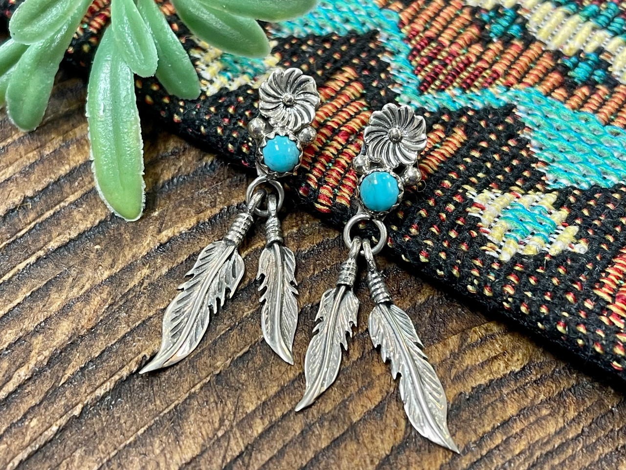 Native American Silver Earrings -Feathers (65bc143) - Mission Del Rey  Southwest