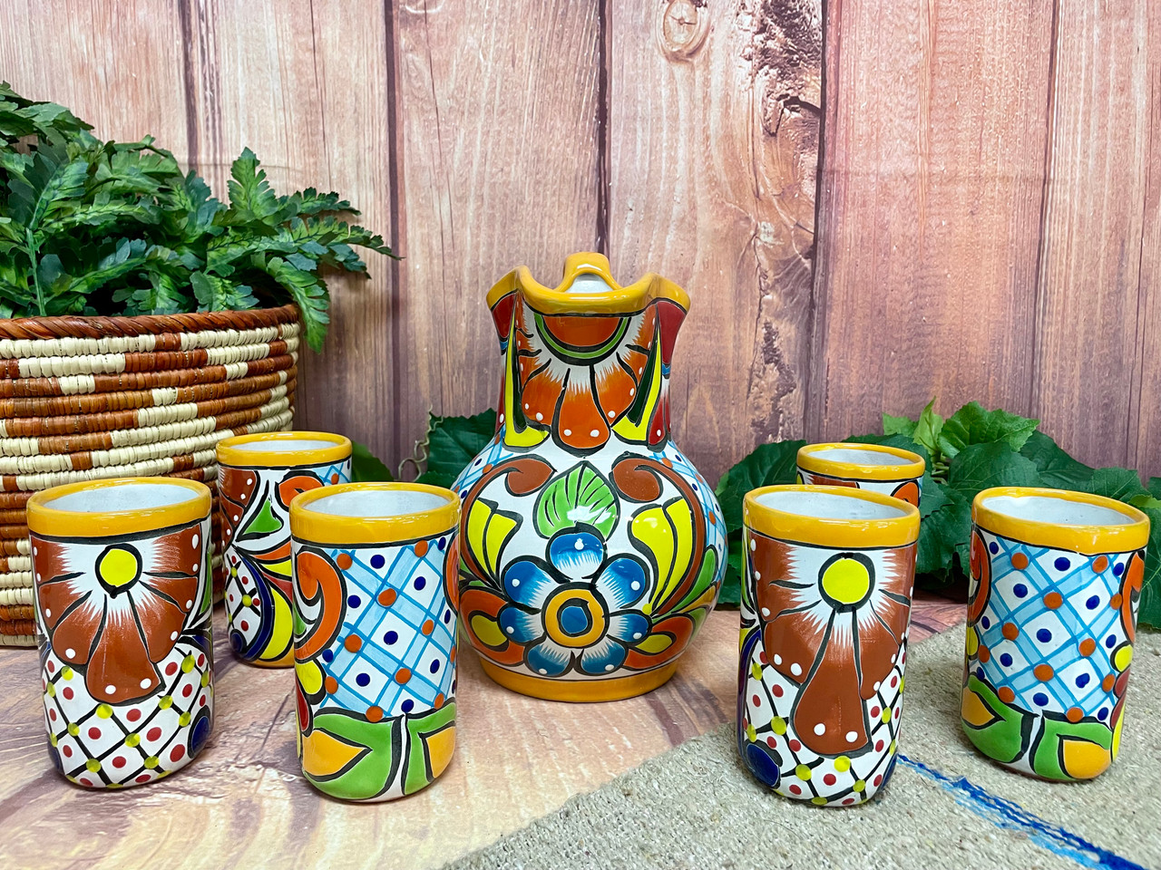 Mexican Floral Talavera Pitcher & Glass Set 9.5 (33bc596) - Mission Del  Rey Southwest