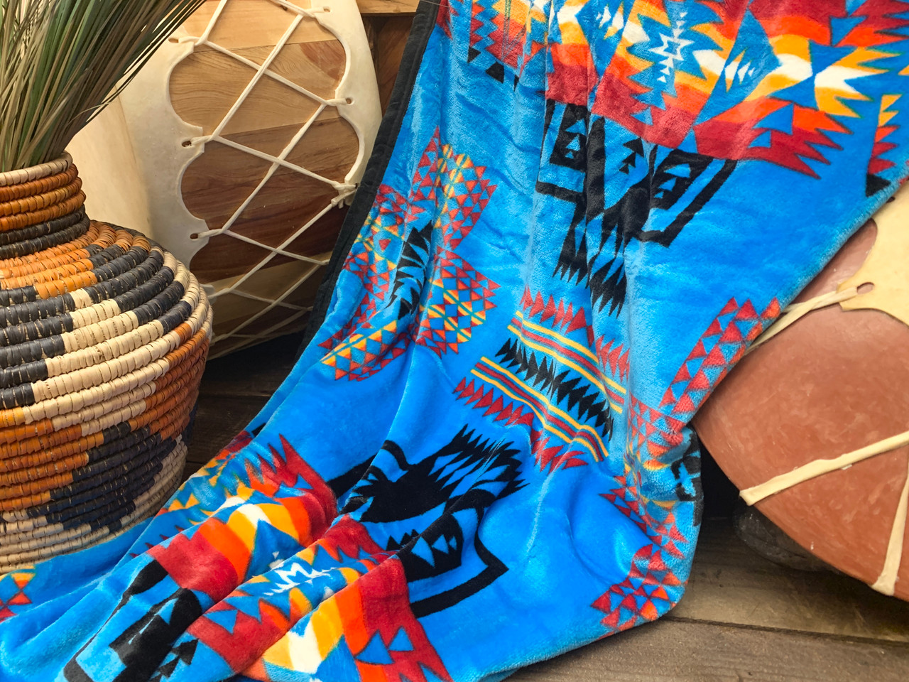 Blue Native American Print Blankets Navajo Print Turquoise Throw