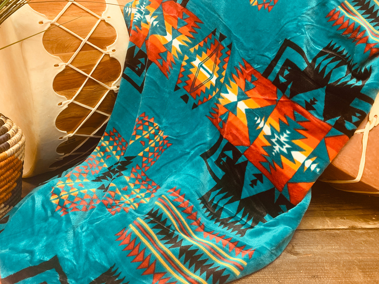 Southwestern Plush Fleece Blanket King -Teal (94bc120) Mission