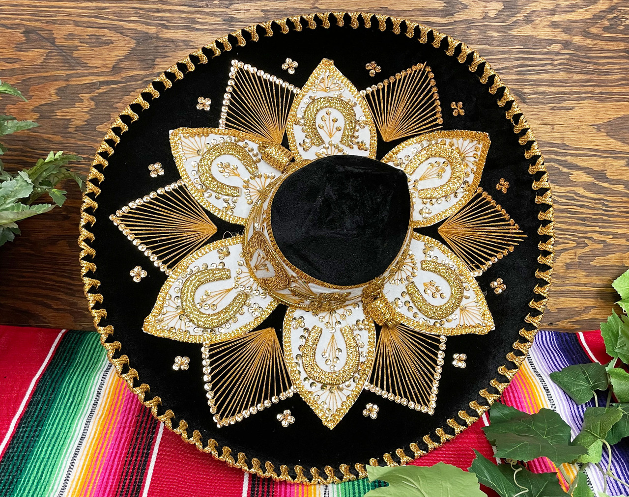Authentic Mexican Adult Sombrero -Black & Gold (2bc351) - Mission Del Rey  Southwest