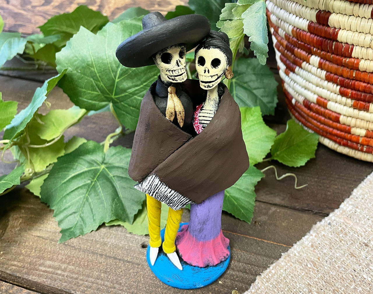 Handcrafted Clay Skeleton Couple Figurine 7.5