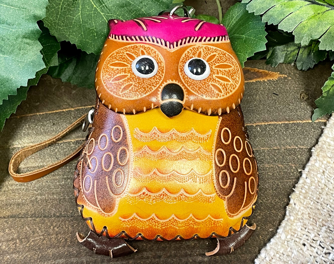 Western Hand Tooled Leather Coin Purse -Owl (31cp116-2brn)