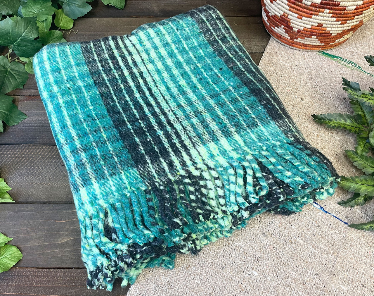 Mexican Bed Roll Blanket 5'x7' -Green (2bc423) - Mission Del Rey Southwest