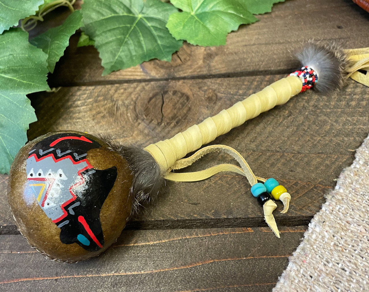 Rustic Navajo Rawhide Rattle 9.25
