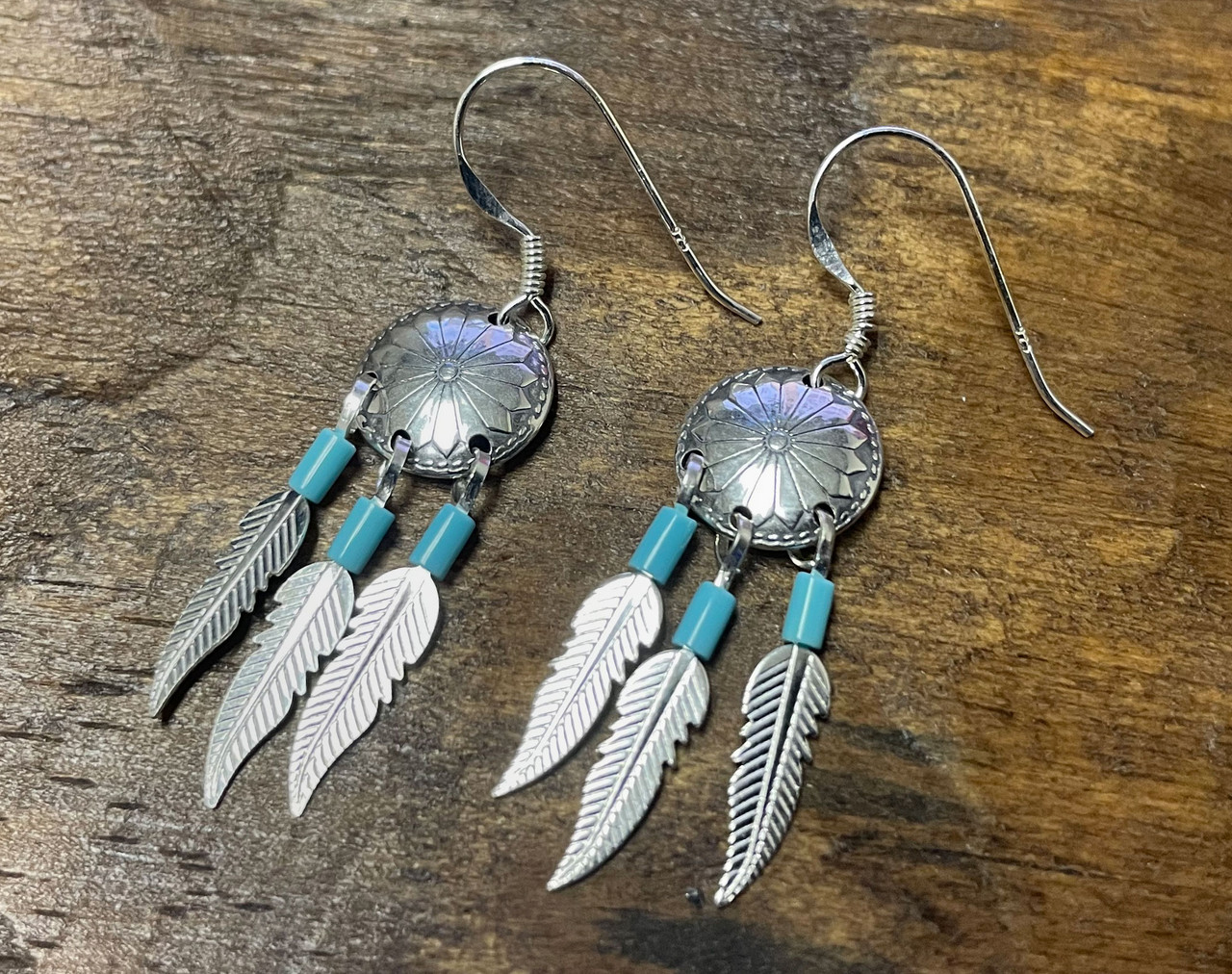 Dream Catcher 925 Sterling Silver Earrings with Turquoise Beads American  Indian Chief Talisman Amulet Feather - ELIZ Jewelry and Gems