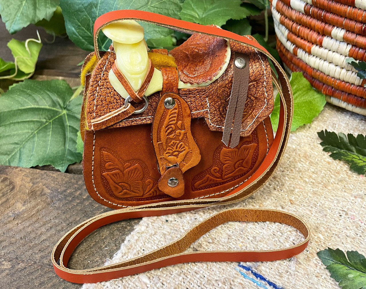 Showman ® Brown Roughout Leather saddle bag with rawhide arrow inlays -  Lazy Oak Equine