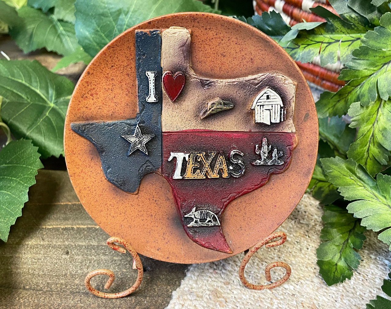 "I Love Texas" Plate w/ Stand (10ra5396b) Mission Del Rey Southwest