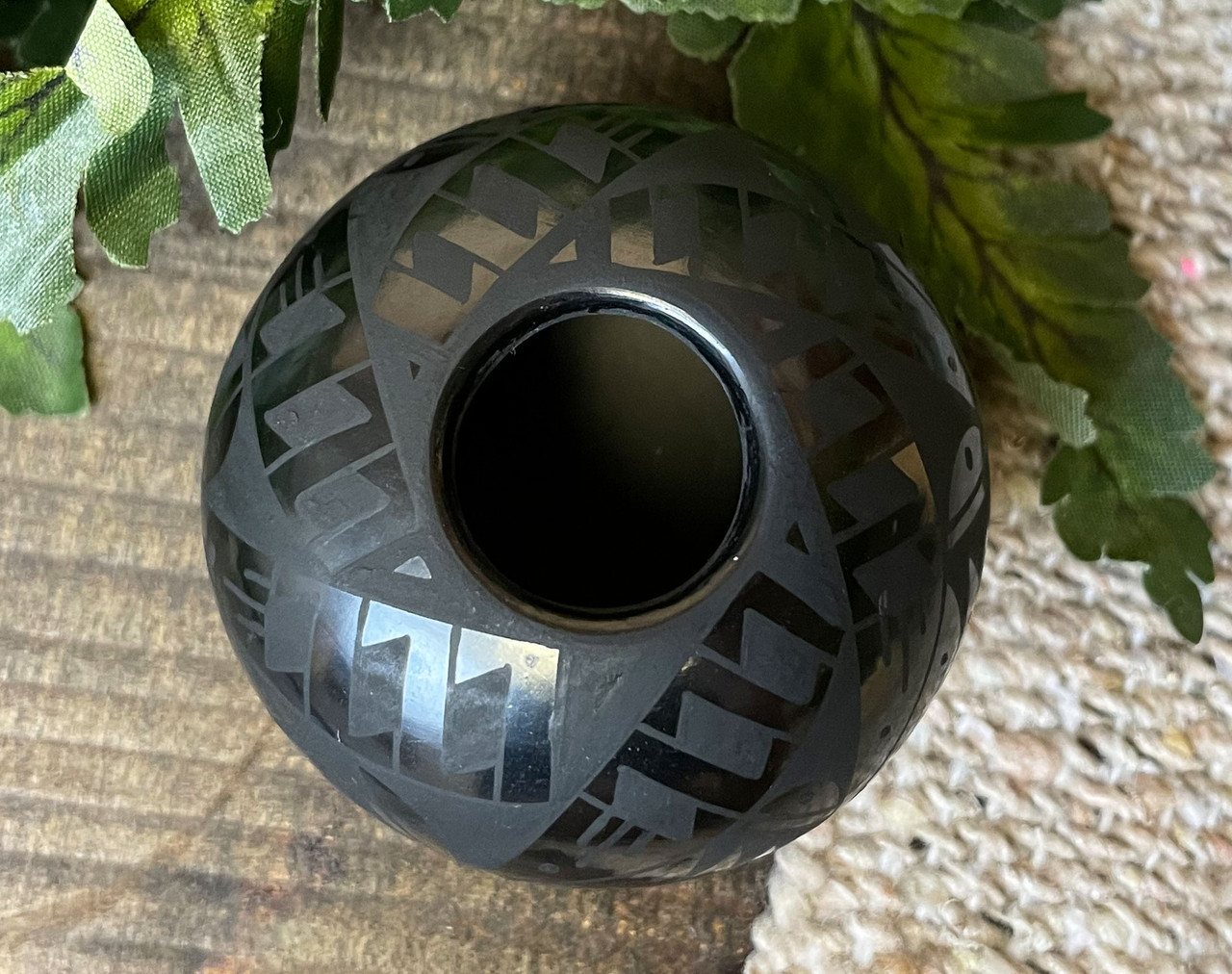 Mini Mata Ortiz Black On Black Pottery Vase 2.5
