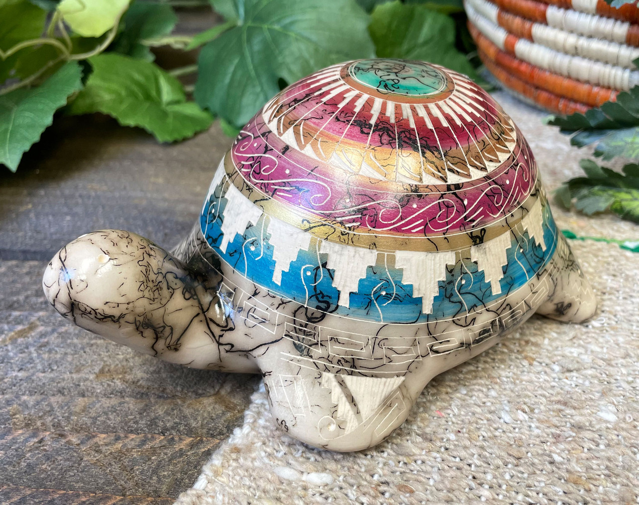 Navajo Horsehair Colorband Pottery Turtle (3bc602) - Mission Del