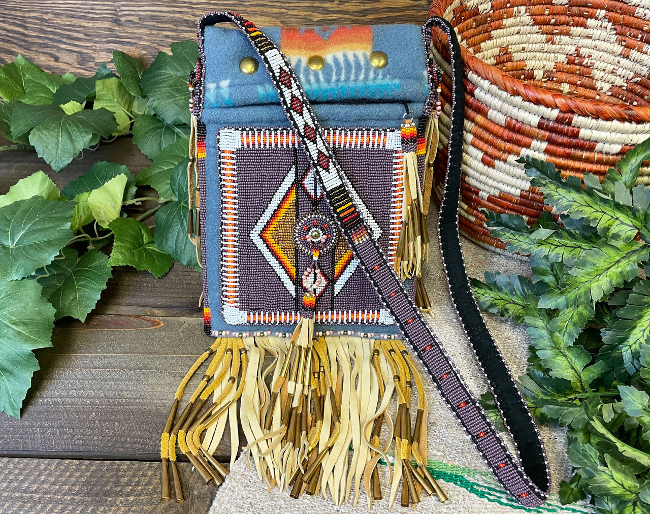 Native American Hand Beaded Bag 10.5