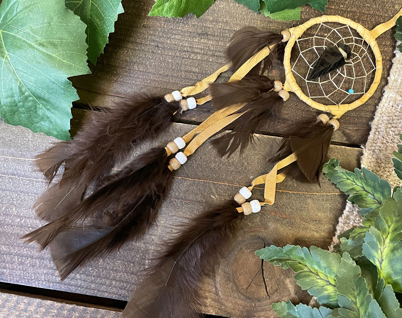 Pair Of Native Indian Brown Dream-catcher Feathers Patch