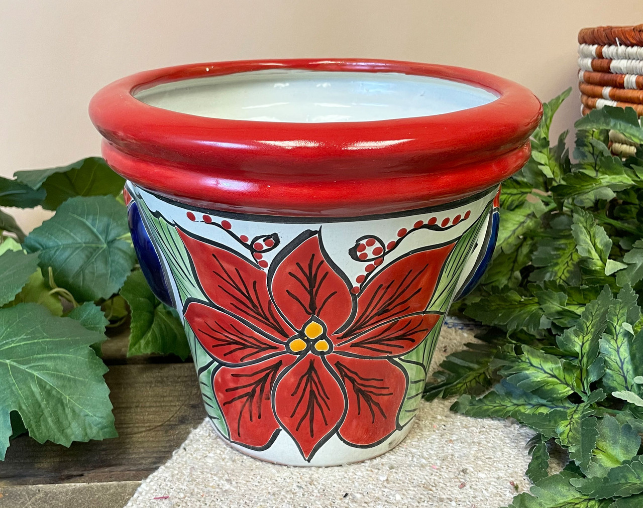 Hand Painted Talavera Poinsettia Pot 9.75" (33bc673) - Mission Del Rey  Southwest LLC
