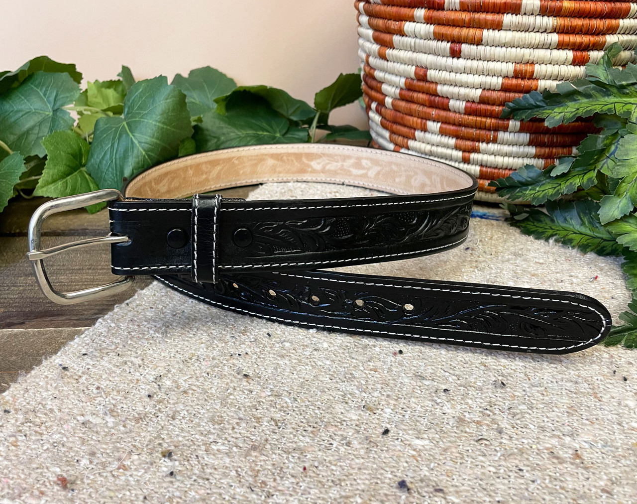 Western Tooled Leather Belt 36