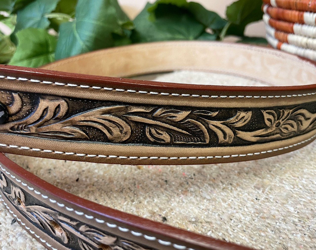 Western Tooled Leather Belt 38