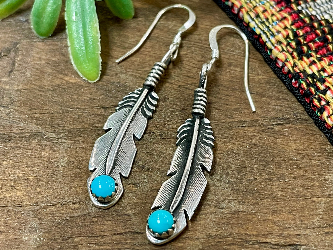 Native American Indian Jewelry Sterling Silver Turquoise Feather Earrings -  Louise Joe