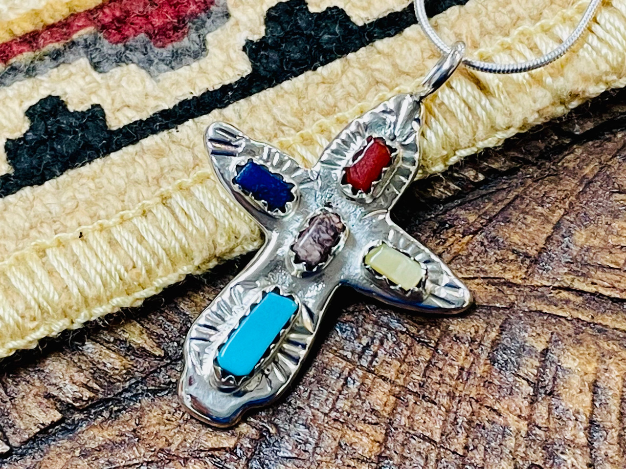 Navajo Sterling Turquoise Cross Pendant - NativeIndianMade.com