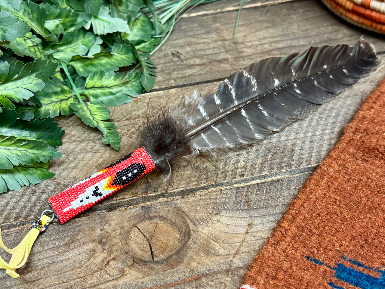 Seed Beaded Smudging Feather 13