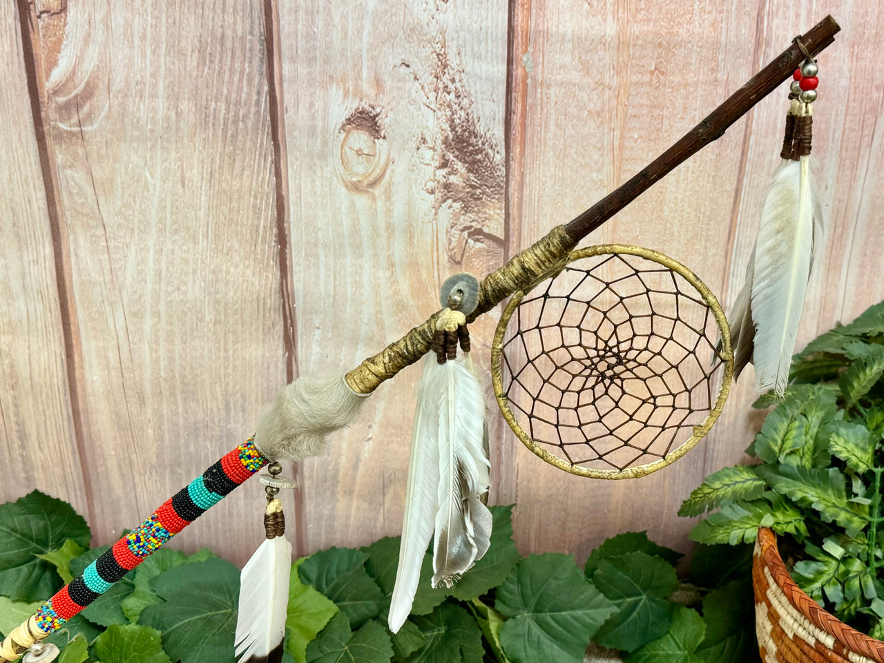 Pueblo Indian Old Style Dreamcatcher Spirit Stick 34.5