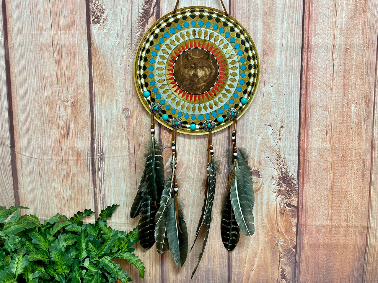 Native American Etched Wood Shield 12