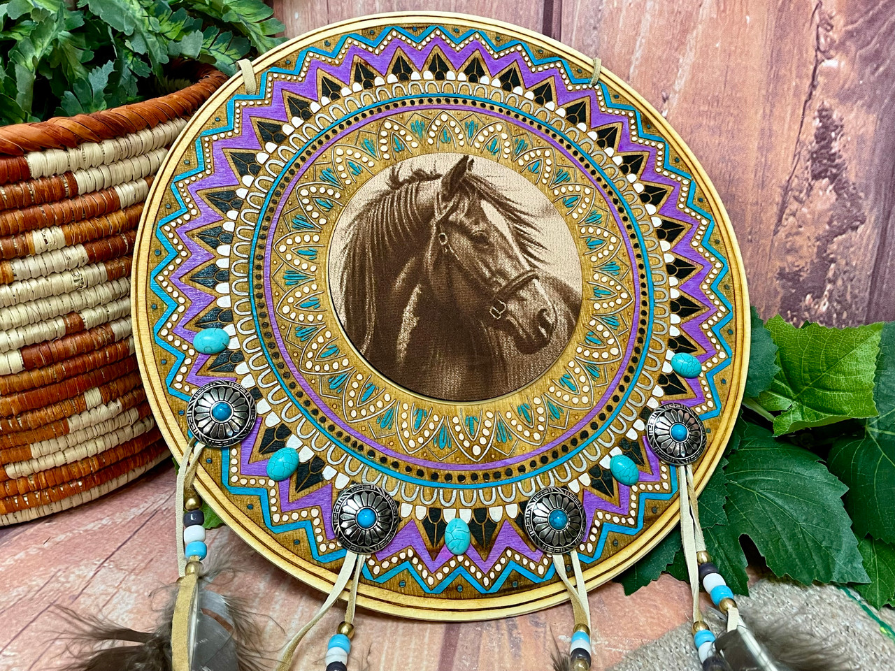 Rustic Creek Indian Etched Wood Shield 12