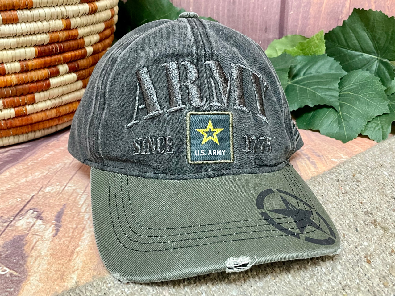 Distressed Denim US Army Baseball Cap -Olive (191srzdar2