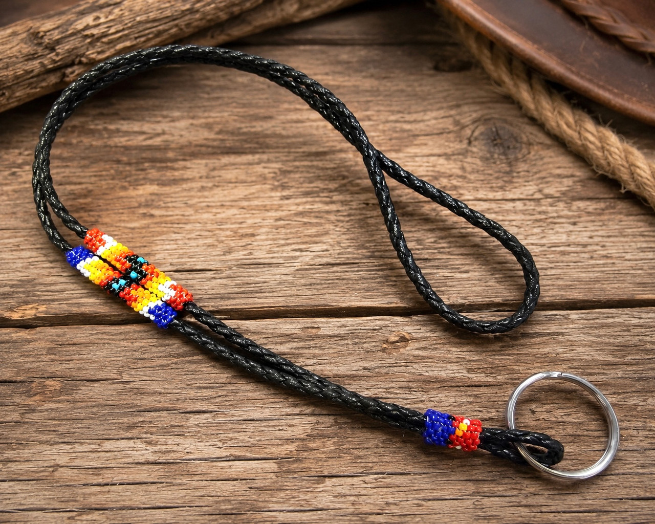native hand ネックレス　インレイ　革紐付き Native American Beaded Leather Lanyard 16