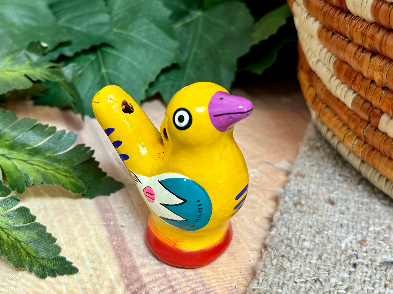 【完売品】5 WHISTLE SCREWY PAINTS Hand Painted Clay Bird Whistle -Yellow (12bc315)