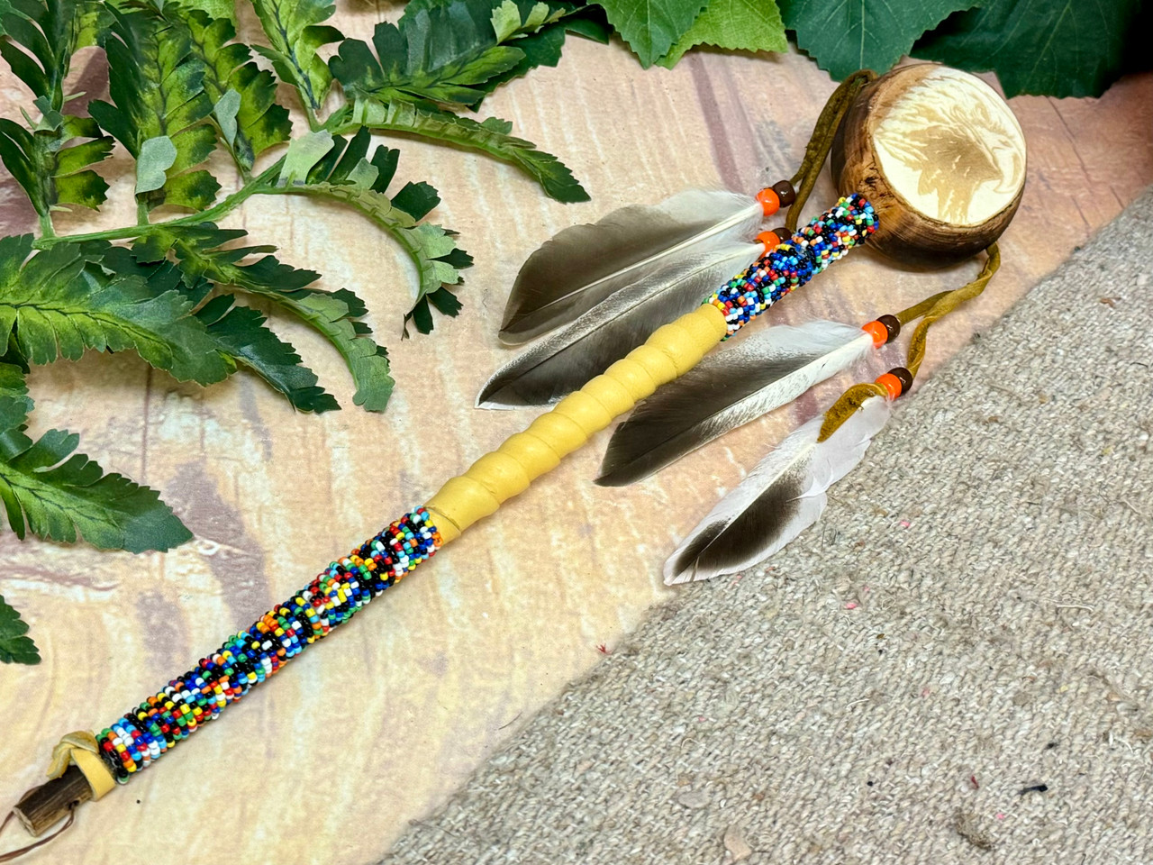 Bead Rattle Hand Beaded Creek Indian Etched Rattle 15