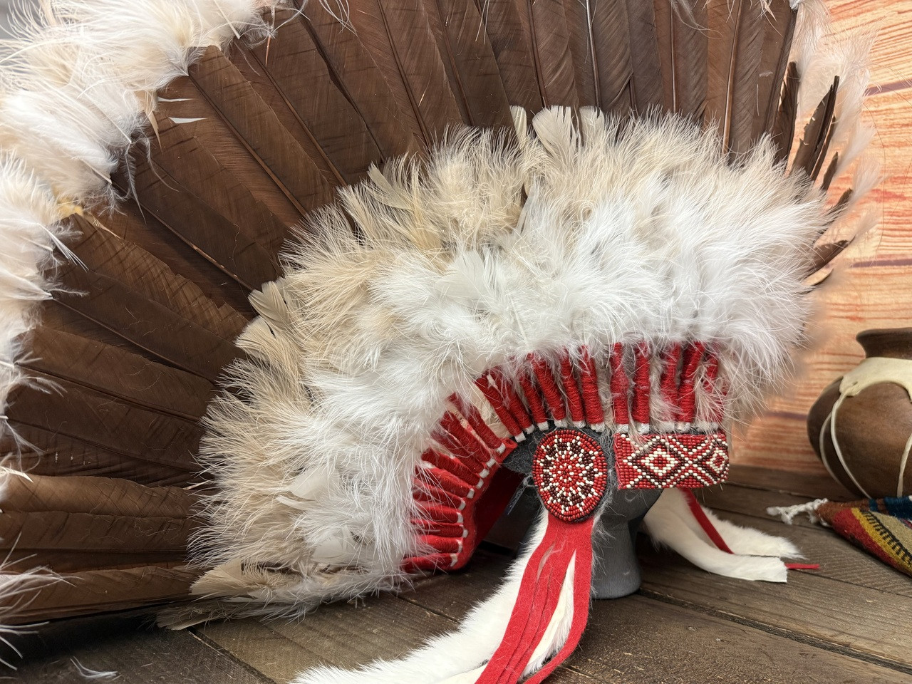 Ameri様order red headdress♡ &赤のイヤリング２種 Genuine Navajo Indian Half Double Trailer Headdress (23bc11)