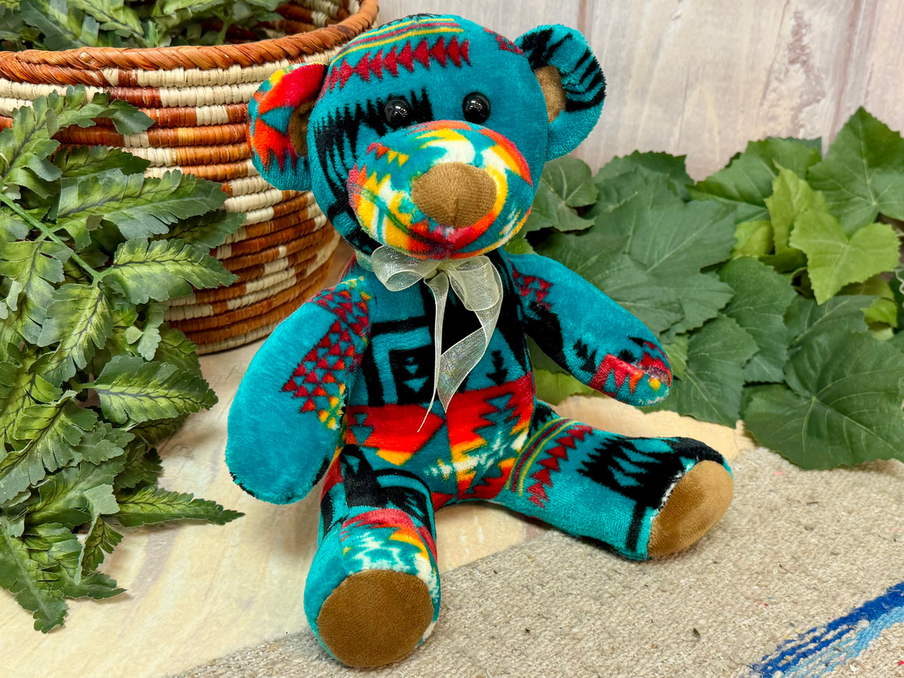 Native Print Plush Teddybear Stuffed Animal -Teal (94bc215)