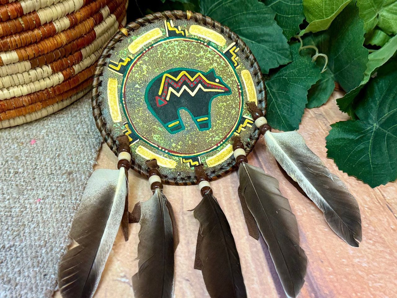 値下げ！ビンテージNAVAJO INDIAN MANDELLA SHIELD Native American Rawhide Mandala Shield 5