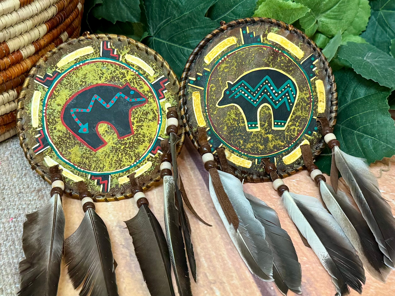 Assorted Navajo Indian Painted Rawhide Mandala 5