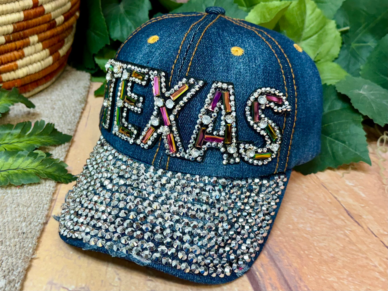 Black Eye Patch Rhinestone Baby Cap デニム Bedazzled Denim Texas Rhinestone Cap (13bc32082)